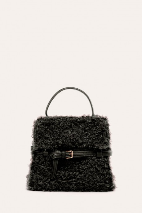 K5371 Sac à main mouton synthétique : couleur:Noir (Black)