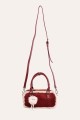 L32745 Sac à main boite polochon effet velours daim bordure mouton synthétique
