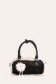 L32745 Sac à main boite polochon effet velours daim bordure mouton synthétique