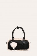 L32745 Box-shaped duffel bag with a suede-effect finish and faux sheepskin trim