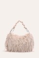 W61467 Glittery faux-fur handbag with a braided handle