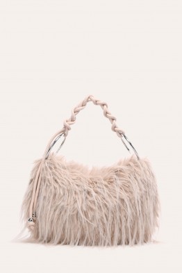 W61467 Glittery faux-fur handbag with a braided handle