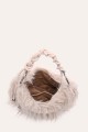 W61467 Glittery faux-fur handbag with a braided handle