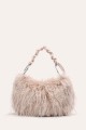 W61467 Glittery faux-fur handbag with a braided handle