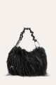 W61467 Glittery faux-fur handbag with a braided handle
