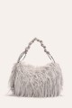 W61467 Glittery faux-fur handbag with a braided handle