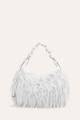 W61467 Glittery faux-fur handbag with a braided handle