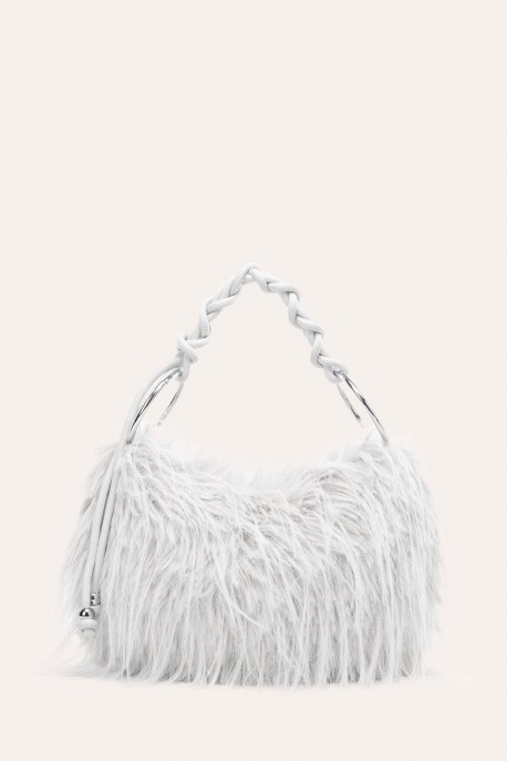 W61467 Sac à main fourrure pailleté avec anse tressée