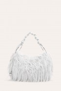 W61467 Glittery faux-fur handbag with a braided handle