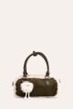 L32745 Sac à main boite polochon effet velours daim bordure mouton synthétique