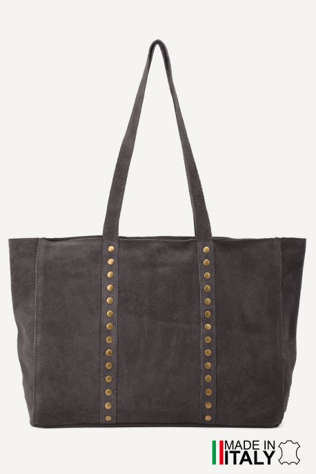 ZE-9026-26T3 Nubuck leather shopping tote bag : colour:Grey