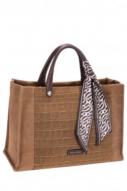 CM8607 Sac à main Cabas effet velour nubuck motif croco David Jones