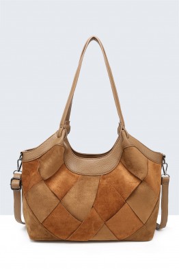 BV-29081 Sac épaule à ailettes Patchwork effet nubuck