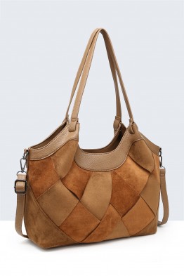 BV-29081 Sac épaule à ailettes Patchwork effet nubuck