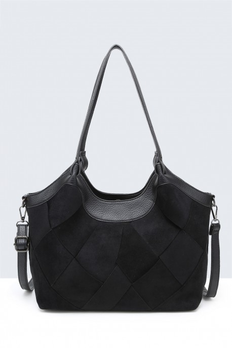 BV-29081 Sac épaule à ailettes Patchwork effet nubuck