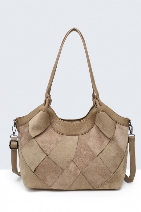 BV-29081 Sac épaule à ailettes Patchwork effet nubuck : couleur:Kaki (Khaki)