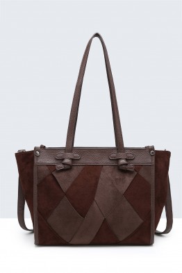 BV-29082 Nubuck Effect Patchwork Fin Shoulder Bag