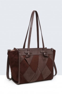BV-29082 Nubuck Effect Patchwork Fin Shoulder Bag