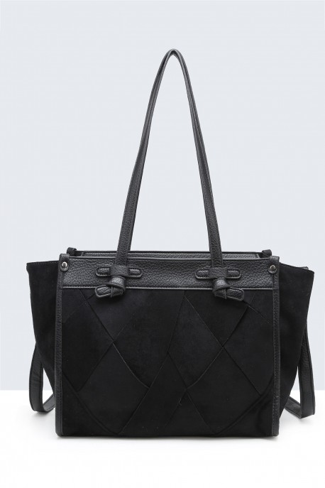 BV-29082 Nubuck Effect Patchwork Fin Shoulder Bag