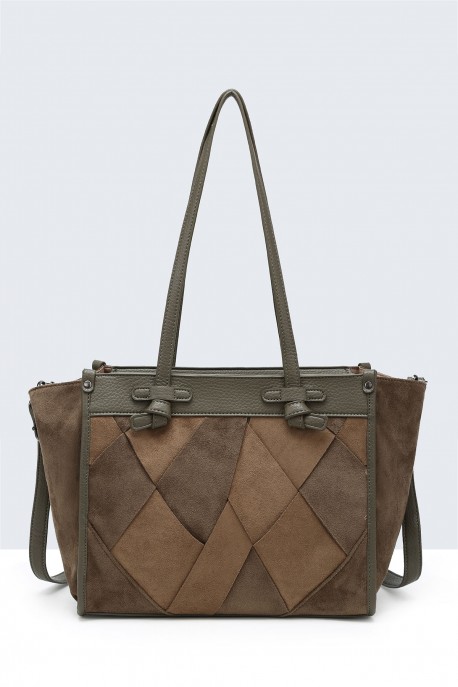BV-29082 Nubuck Effect Patchwork Fin Shoulder Bag : colour:Green
