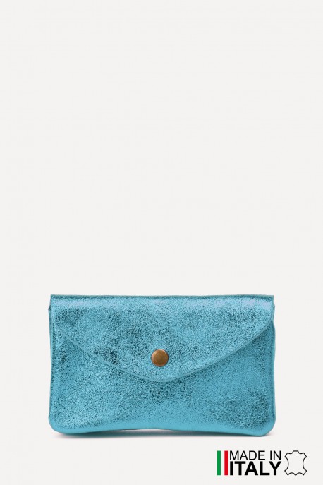 Porte-monnaie Pochette cuir métallisé ZE-8002 : Couleur:BLEU ARCTIC (L-510/L011)
