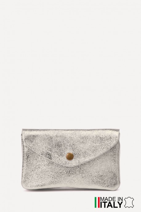 Porte-monnaie Pochette cuir métallisé ZE-8002 : Couleur:Etain (L-503/L029)