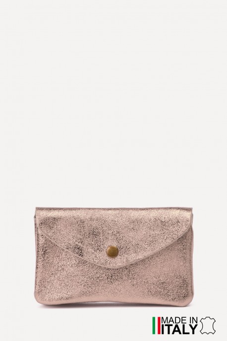 Porte-monnaie Pochette cuir métallisé ZE-8002 : Couleur:Or Ros&eacute; (L-547/L012)