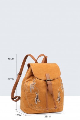 BV-29137 Sac à dos effet velour nubuck motif brodé
