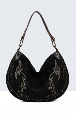 BV-36222 Suede-style handbag with embroidered pattern