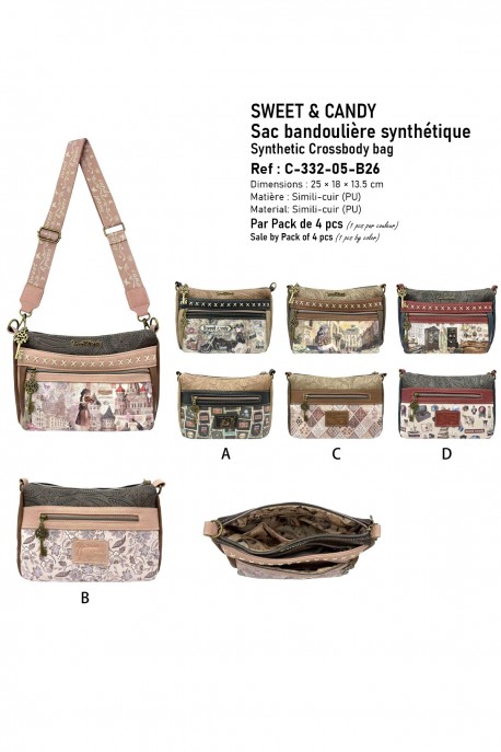 C-332-05-B26 Sweet & Candy shoulder cross body bag : Pattern:Pack of 4