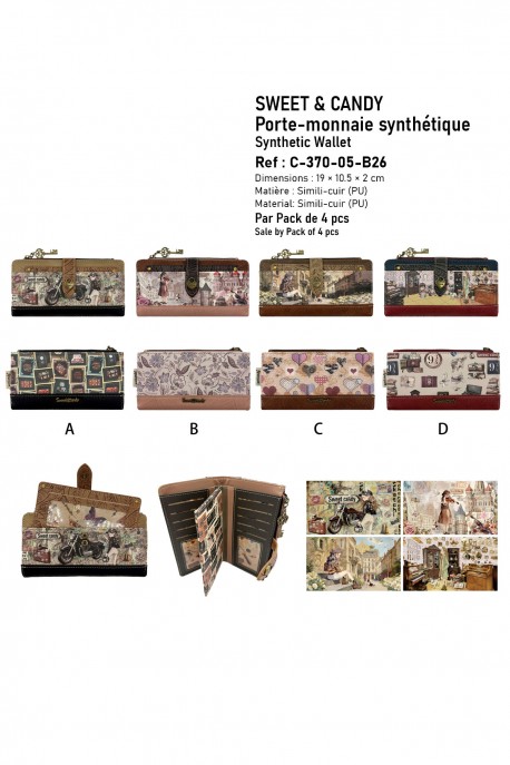 C-370-05-B26 Portefeuille porte-monnaie synthétique Sweet & Candy : Motif:Pack de 4