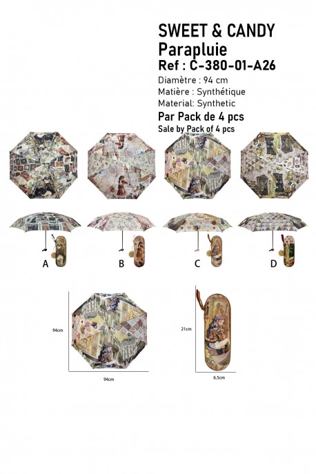 Parapluie pliant manuel en capsule Sweet & Candy C-380-05-B26 : Motif:Pack de 4