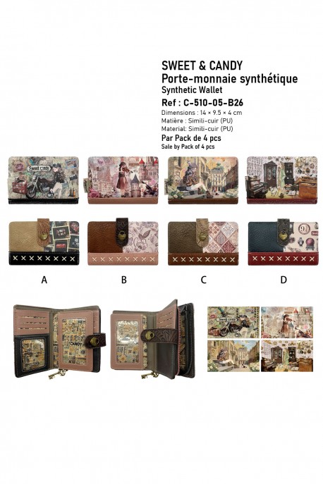 C-510-05-B26 Portefeuille porte-monnaie synthétique Sweet & Candy : Motif:Pack de 4
