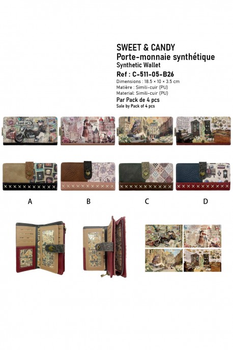 Sweet & Candy C-511-05-B26 synthetic wallet : Pattern:Pack of 4