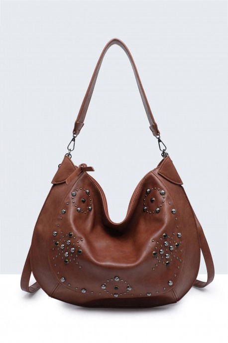 BV-29097 Sac épaule hobo Clouté : couleur:Marron (Brown)