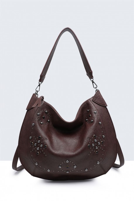 BV-29097 Sac épaule hobo Clouté : couleur:Caf&eacute; (Coffee)