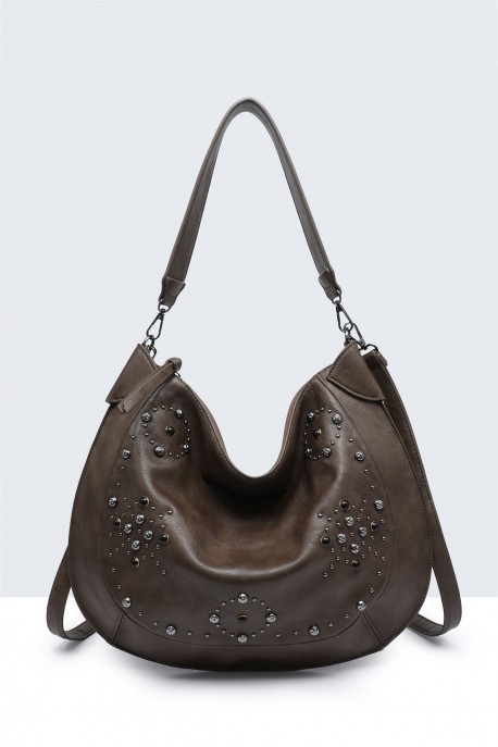 BV-29097 Sac épaule hobo Clouté : couleur:Vert (Green)