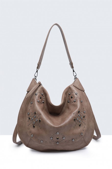 BV-29097 Sac épaule hobo Clouté : couleur:Kaki (Khaki)