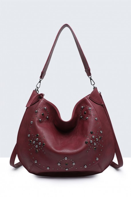 BV-29097 Sac épaule hobo Clouté : couleur:Rouge vin (Wine)