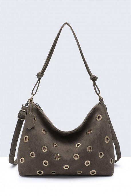 BV-29127 Sac épaule hobo Clouté en croûte de cuir : couleur:Vert (Green)