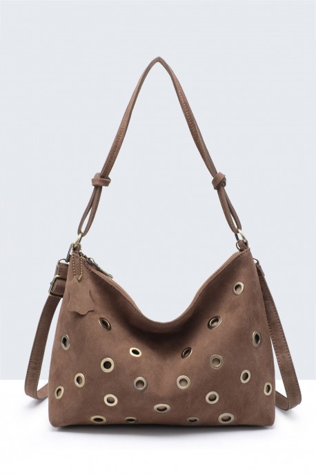 BV-29127 Sac épaule hobo Clouté en croûte de cuir : couleur:Kaki (Khaki)