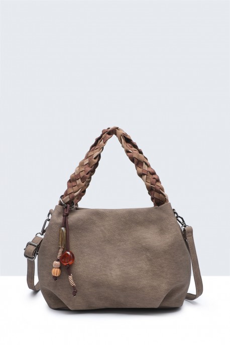 BV-29106 Drawstring handbag with a braided handle : colour:Khaki
