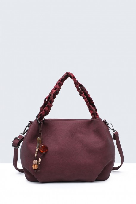 BV-29106 Drawstring handbag with a braided handle : colour:Wine