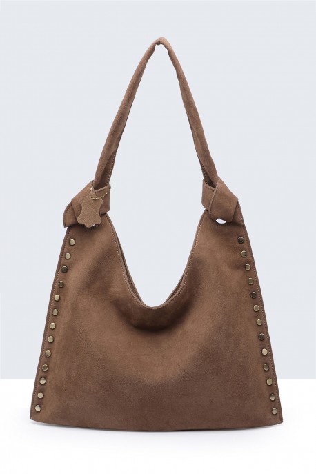 BV-29126 Studded hobo shoulder bag : colour:Khaki