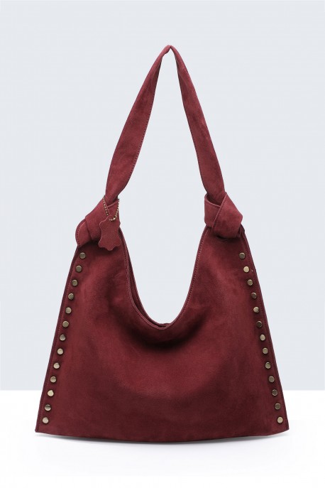 BV-29126 Sac épaule hobo Clouté : couleur:Rouge vin (Wine)
