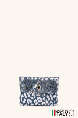 Porte-monnaie Pochette imprimé léopard argenté cuir façon nubuck ZE-8001-LP002-AG-MG