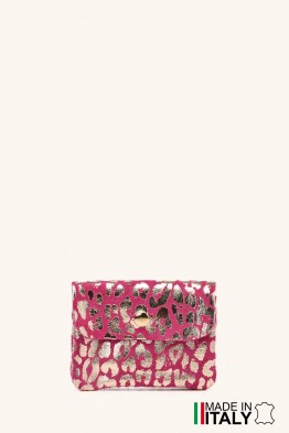 Porte-monnaie Pochette imprimé léopard dorée cuir façon nubuck ZE-8001-LP002-GD-MG