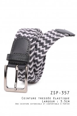 ZSP-357-EG-BC000-015 Ceinture tressée élastique - Bicolor Gris-Blanc