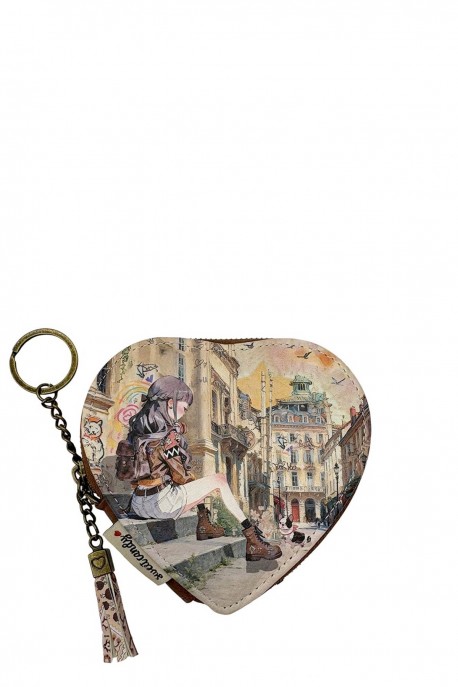 C-032-05-B26 Porte-monnaie forme cœur synthétique Sweet & Candy : Motif:B26-C-COGNAC