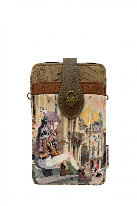 Sweet & Candy C-185-05-B26 Synthetic phone-size crossbody pouch : Pattern:B26-C-COGNAC